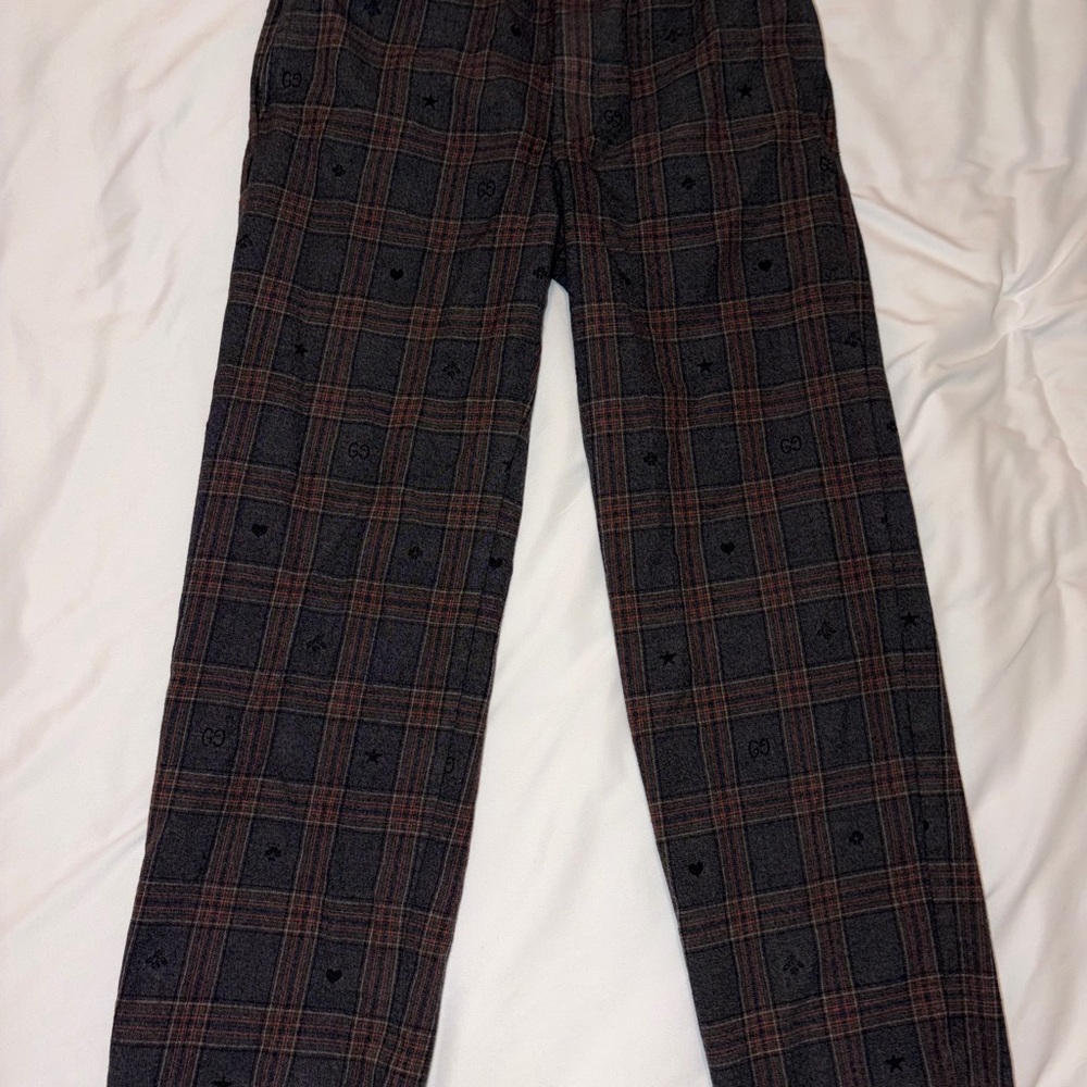 Gucci Unisex Plaid Dress Pants in Gray and Brown